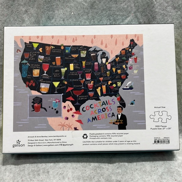 Galison Cocktails Across America Map jigsaw Puzzle 1000 Piece SALE🔴3/$25! - Picture 2 of 3